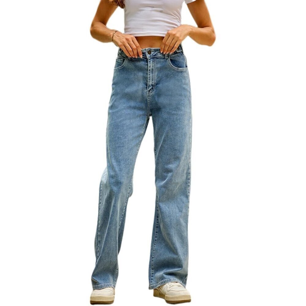 Baggy Wide Leg Jeans for Women Elastic High Waist Tummy Control Casual